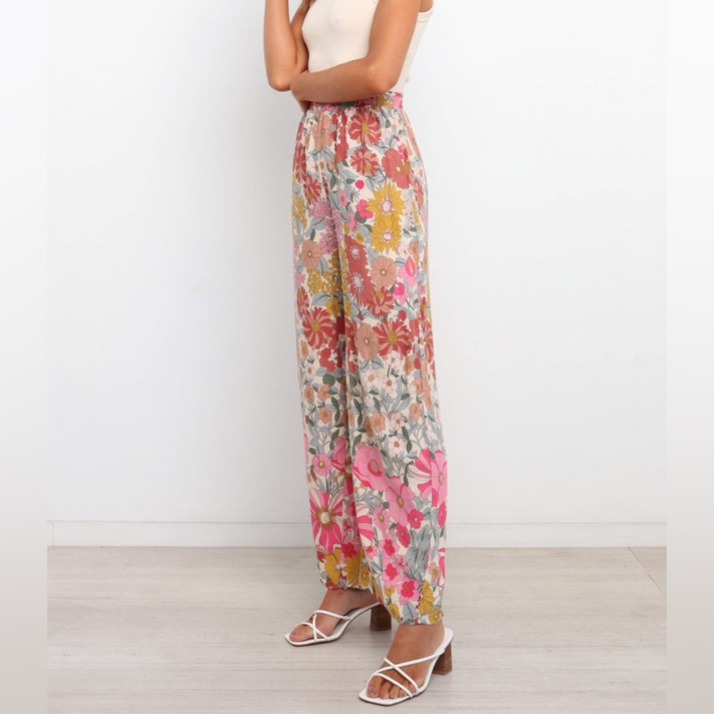 Petal & Pup Floral Wide Leg Pants in Pink, Yellow & Green
